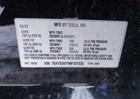 2022 Tesla Model Y Performance Dual Motor All-Wheel Drive z USA, uszkodzony, nr VIN 7SAYGDEF9NF397030